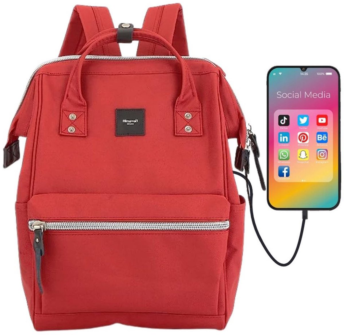 Himawari - Laptop Rugzak - USB Poort - Rood