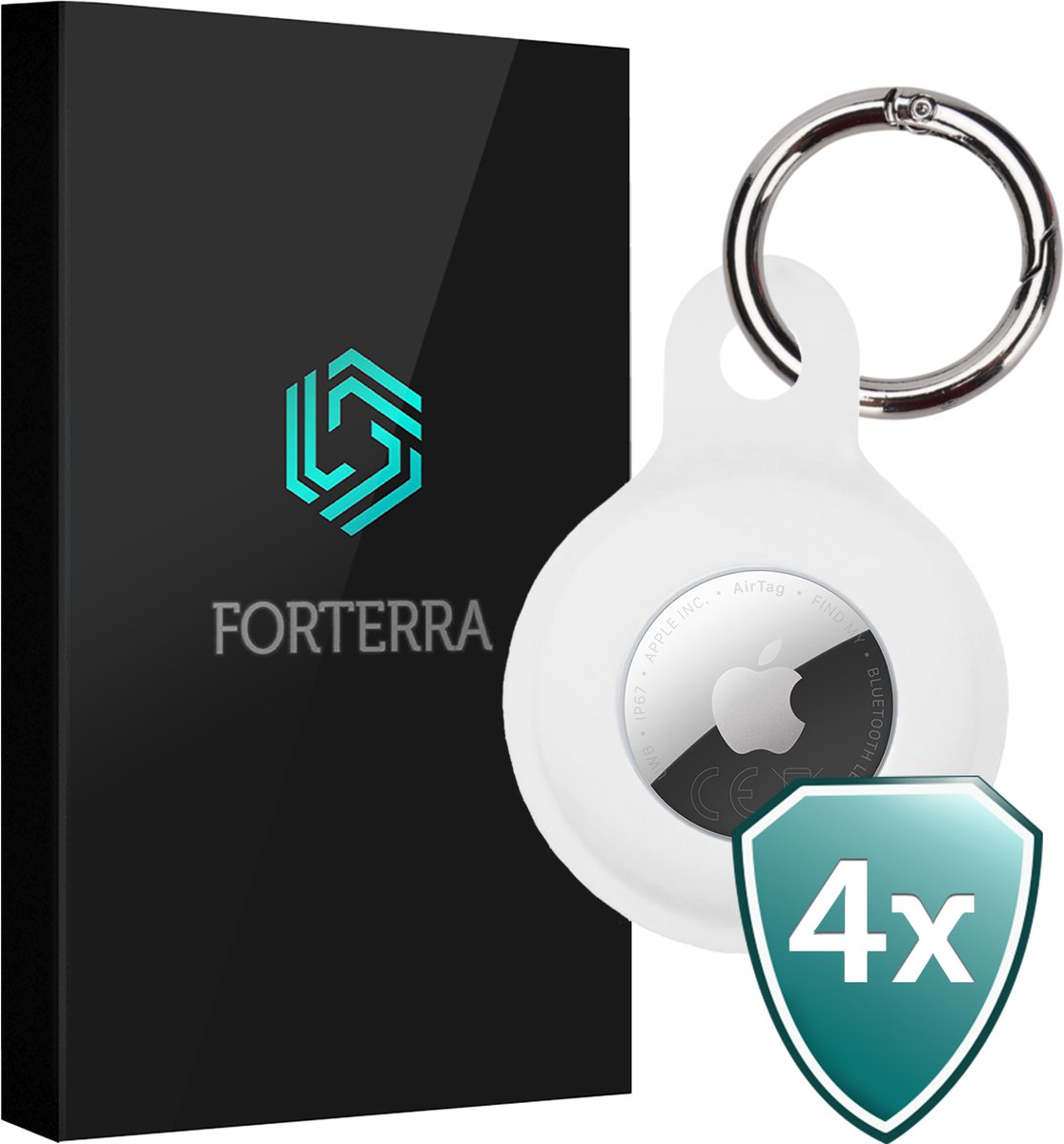 Forterra Sleutelhanger - Geschikt voor Apple AirTag 2e generatie - Houder - Siliconen Hoesje - Wit - 4 PACK