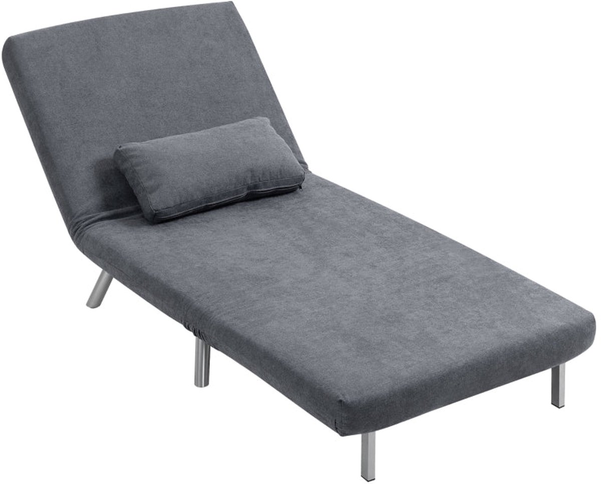 Merax 2-in-1 Slaapstoel Met Bedfunctie – Opklapbare Logeerslaapplaats 190 cm – Armloos – Verstelbare Rugleuning – Donkergrijs – Inclusief Kussen