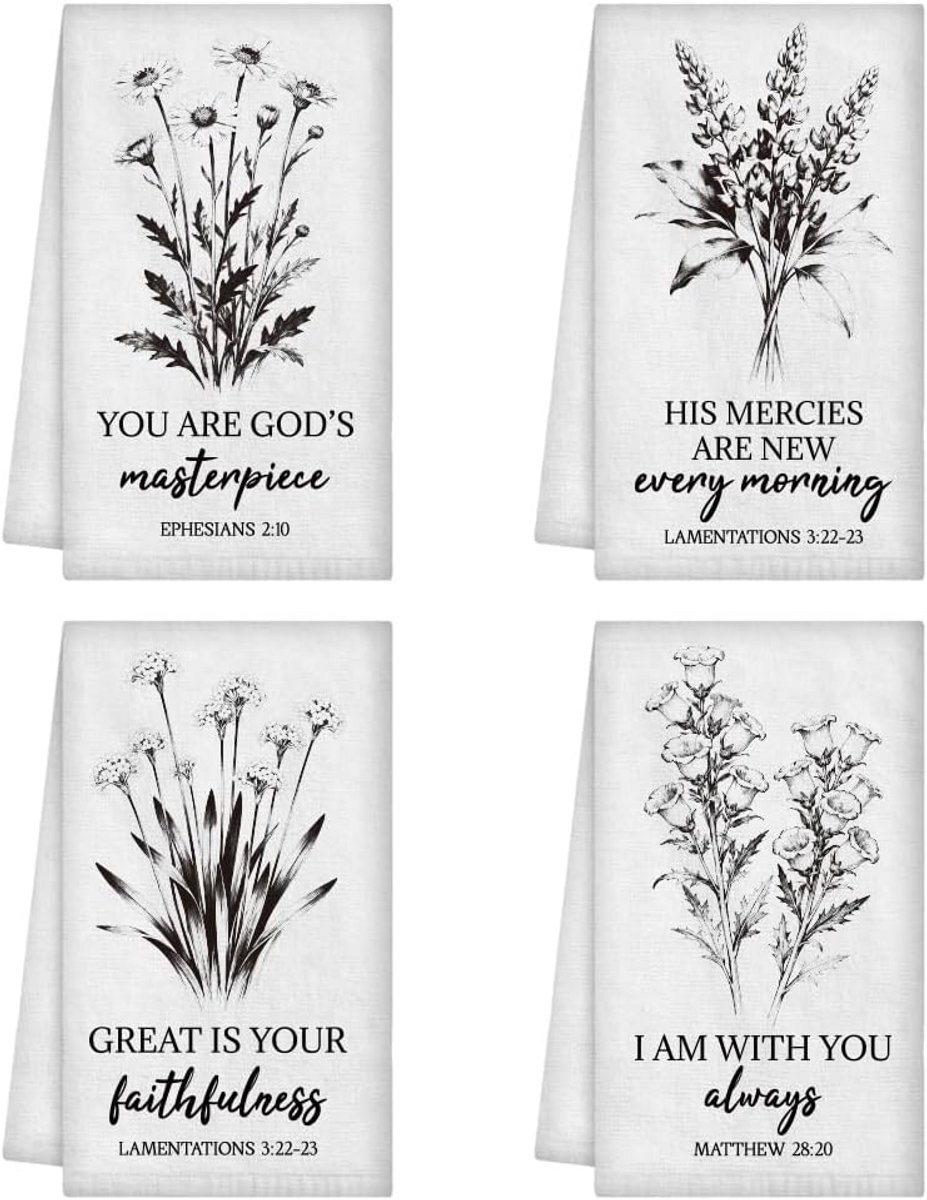 4x Boho Bloemen Keukendoeken Set - Minimalistisch Botanisch - Zacht & Absorberend Microvezel