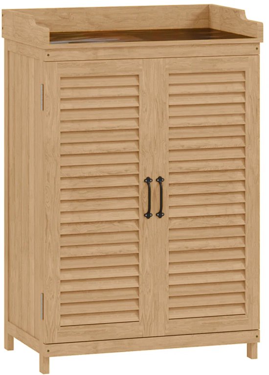 Houten Tuinkast - Buitenkast - Opbergkasten - Tuinhuis - Tuinschuur - met Werkblad en Planken - Gereedschapskast - Tuinberging - Weerbestendig - voor Buiten, Tuin & Balkon - Geel