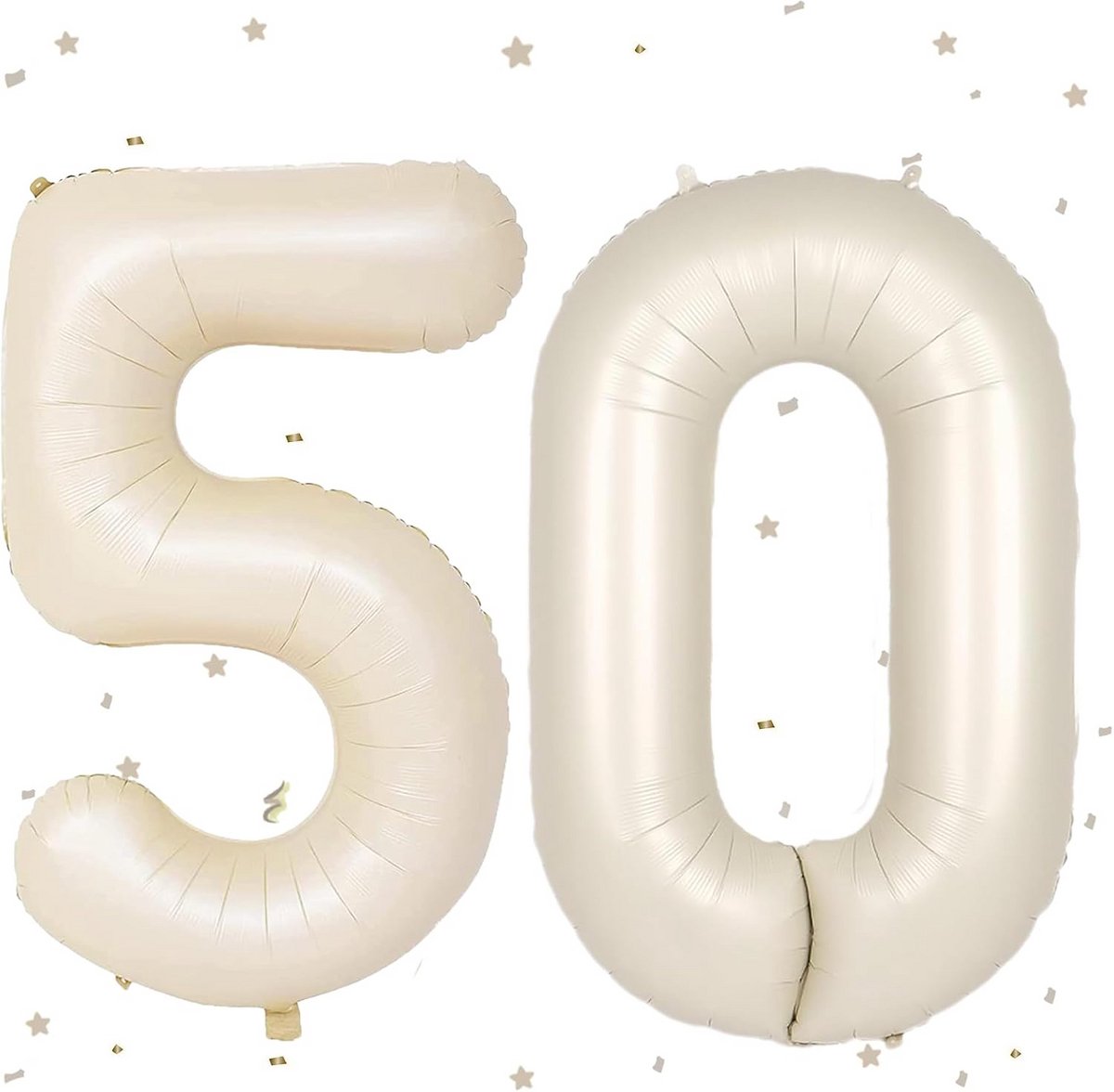 Grote Folieballon Cijfer 50 - 101 cm - Beige/Crèmewit - Verjaardag en Jubileum Decoratie