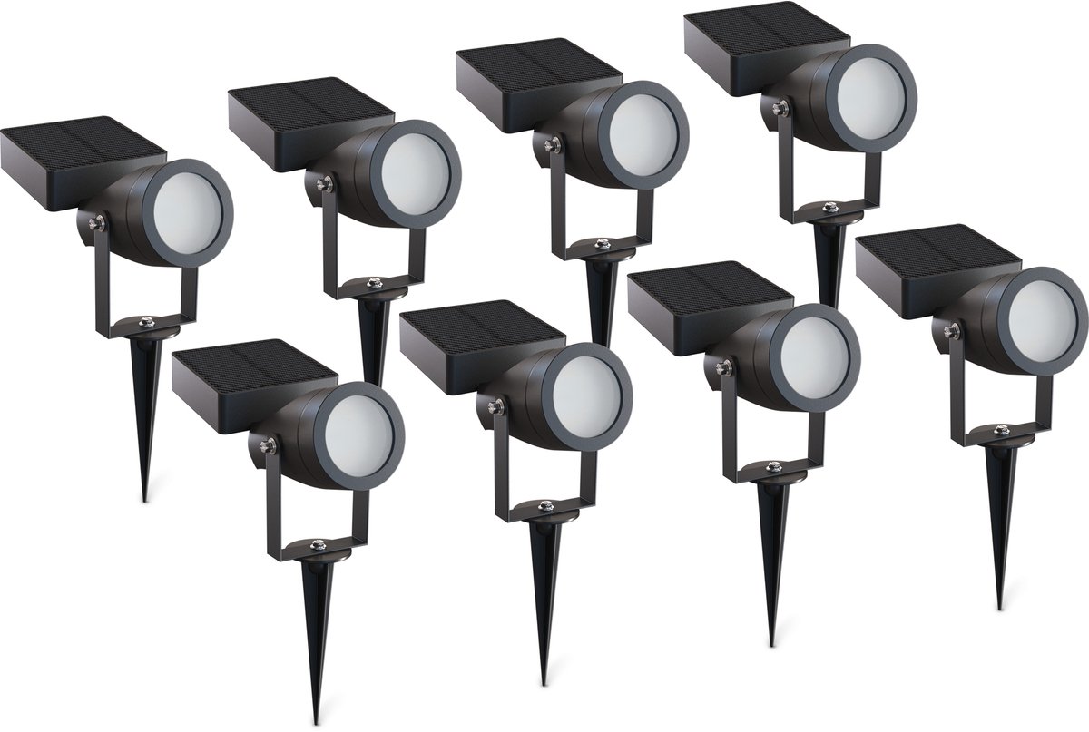 Calex Cesena Solar Buiten Spotlight – 20 Lumen – 2700K Warm Wit – IP65 – Solar – USB-C Oplaadbaar – 0.85W Zonnepaneel – 1200mAh Vervangbare Batterij – Zwart - 8-Pack