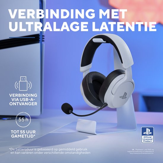 Trust GXT 499W Forta - Draadloze Gaming Headset - Official Licensed voor PS5 - werkt op PS4/PS5 - Batterijduur tot 55 uur - met USB-ontvanger - Wit