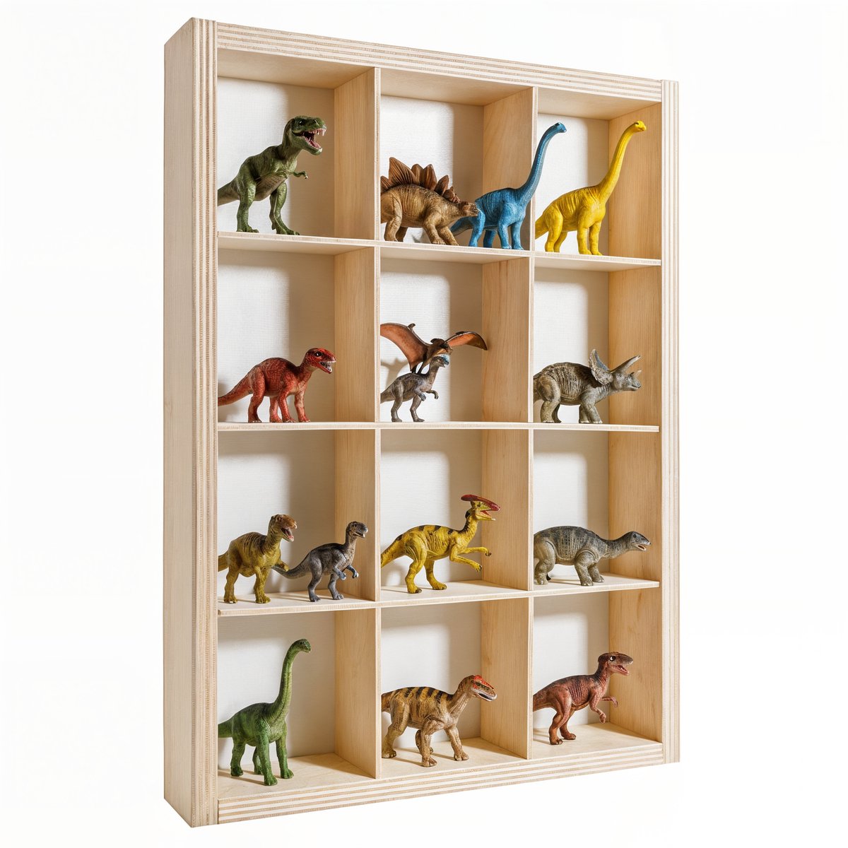Creative Deco vitrinekast met 12 vakken | 35 x 26 x 5,5 cm | natuurlijk multiplex, houten vitrinekast/wandplank voor miniaturen en beeldjes, voor opslag, tentoonstelling en decoupage