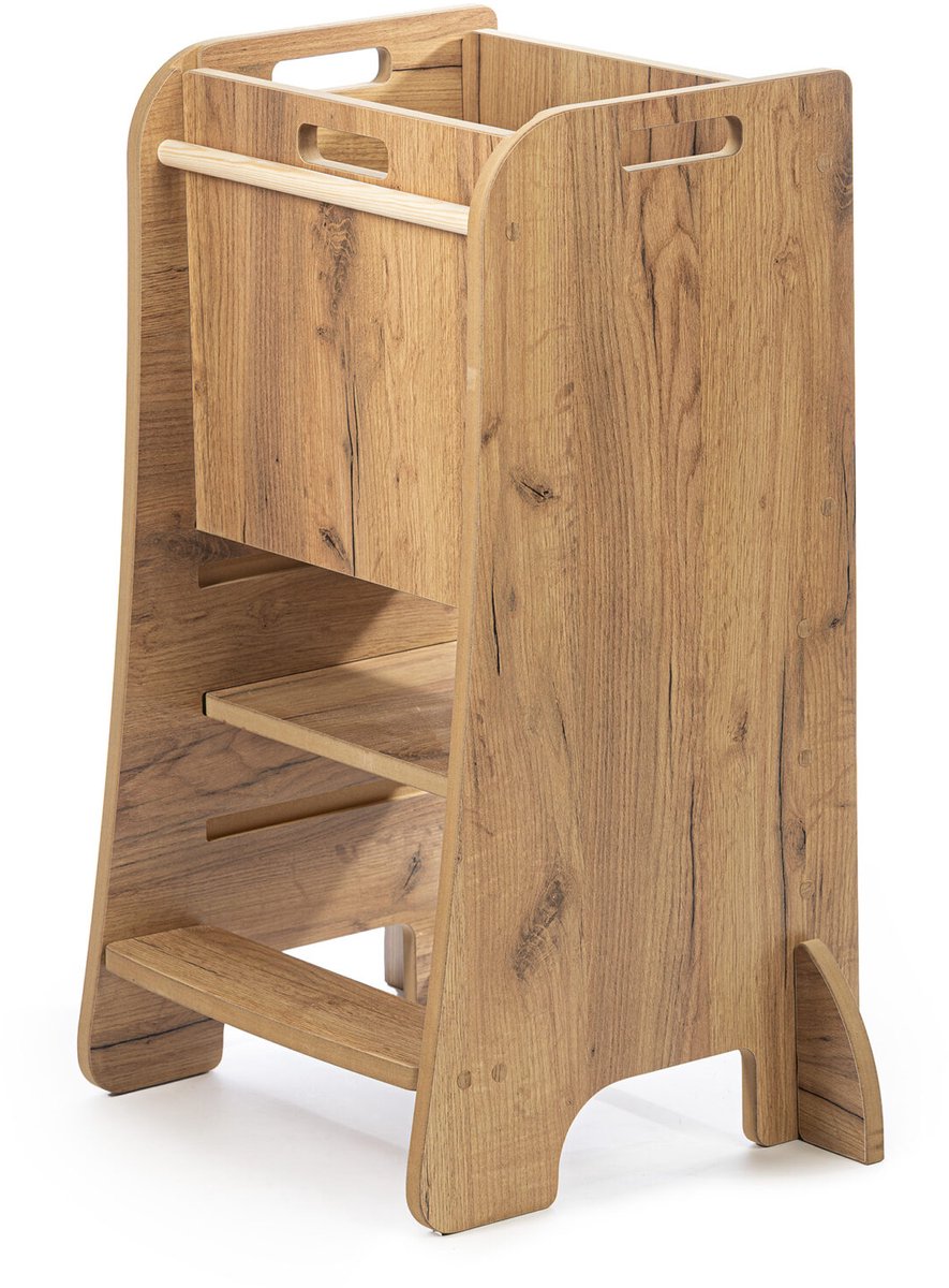 Woodforkids Leertoren Gesloten Voorzijde - Verstelbaar in Hoogte - Gouden Eik - Montessori Keukentoren - EU Productie