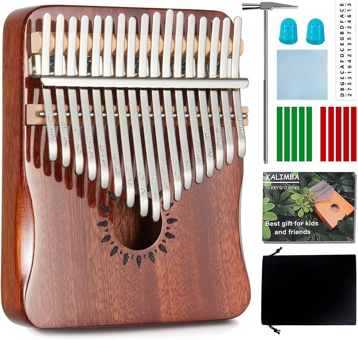 Kalimba Duimpiano 17 Toetsen - Draagbaar Houten Vingerpiano Mbira voor Beginners en Volwassenen