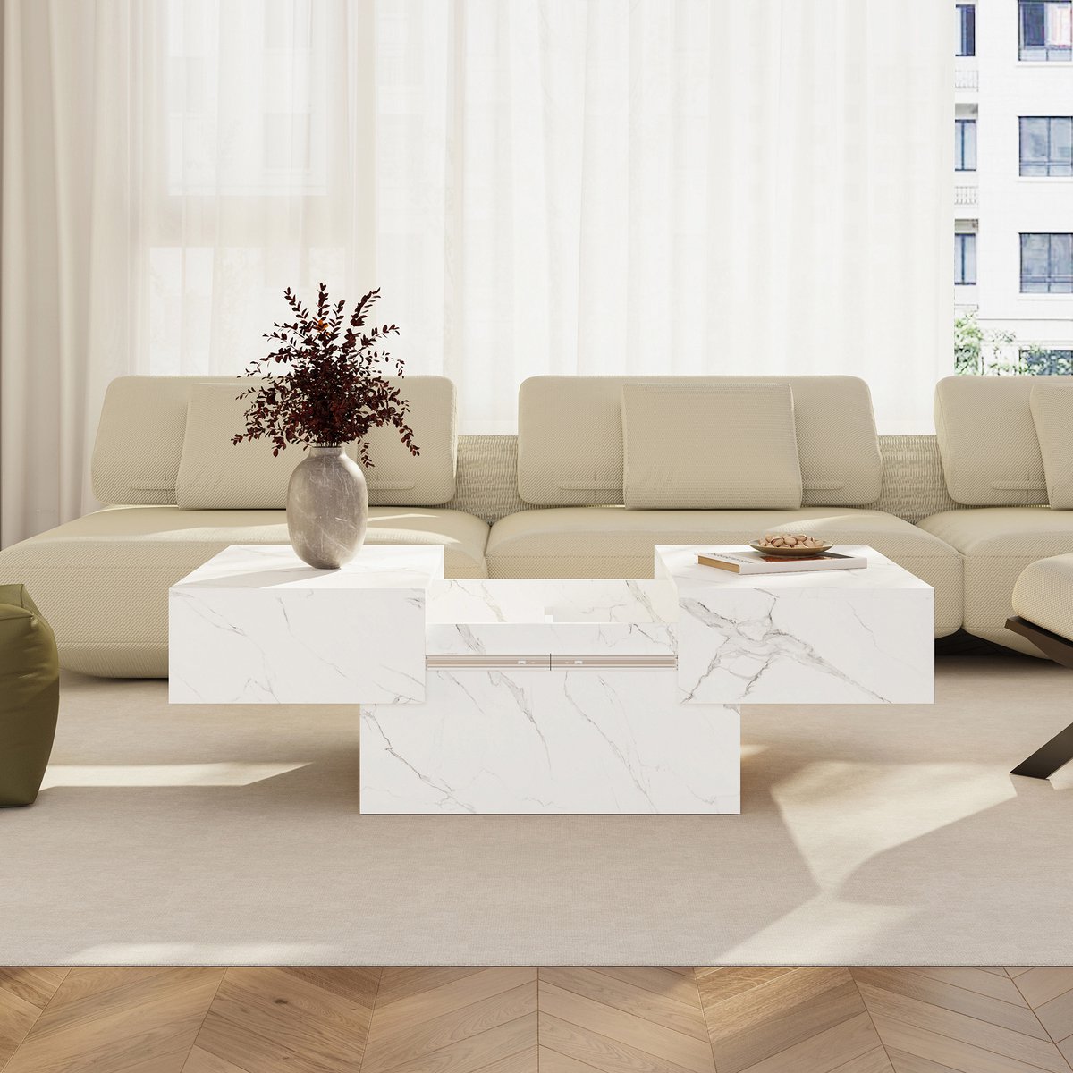 Salontafel Lens 80x60x40 cm marmer wit [en.casa]