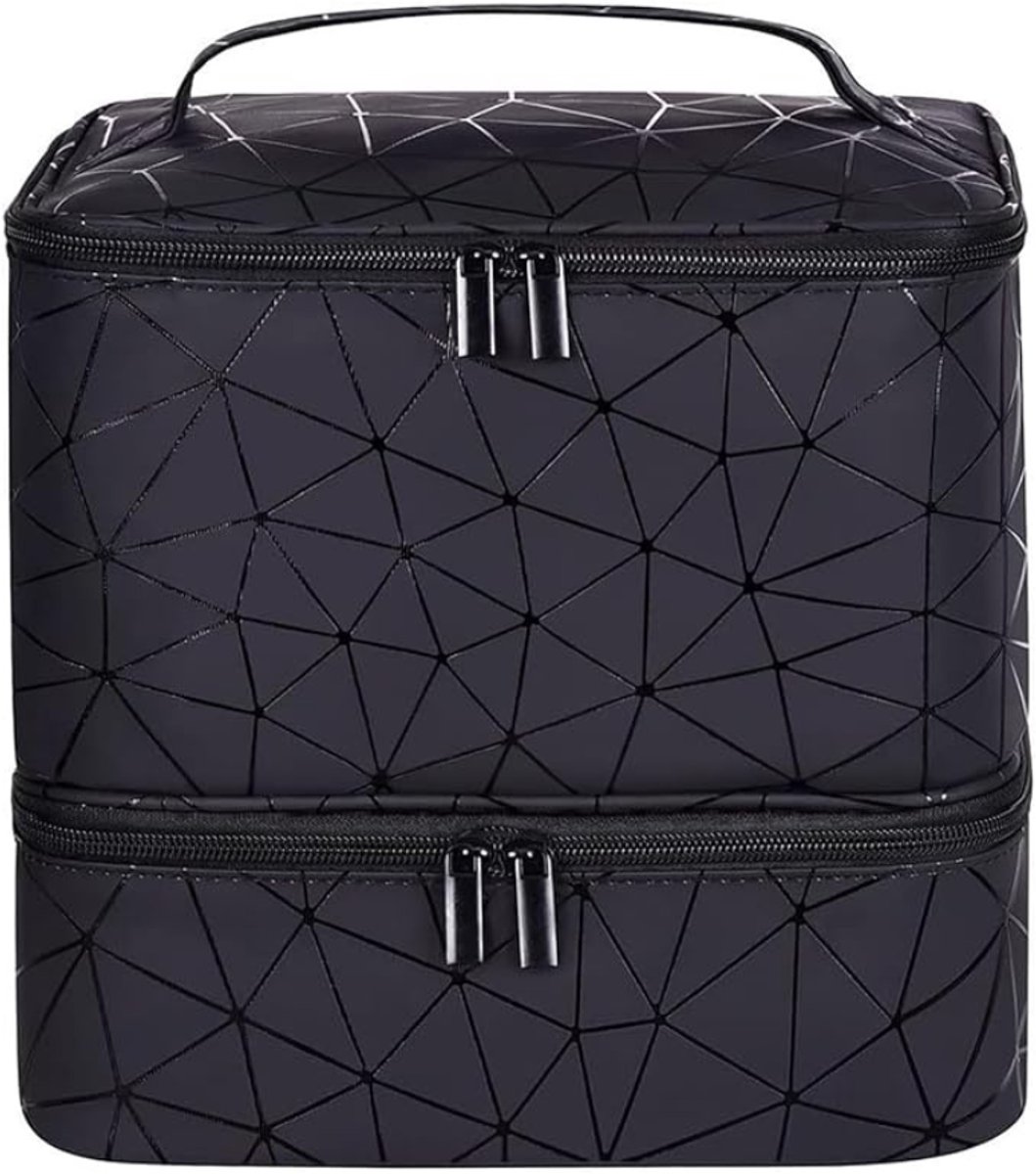 Verte Nagellak Organizer - Dubbellaagse Nagellakorganizer voor 30 Flesjes (15 ml) – Reismake-Uptasje – Cosmetica-Tasje van PU-leer – Zwart