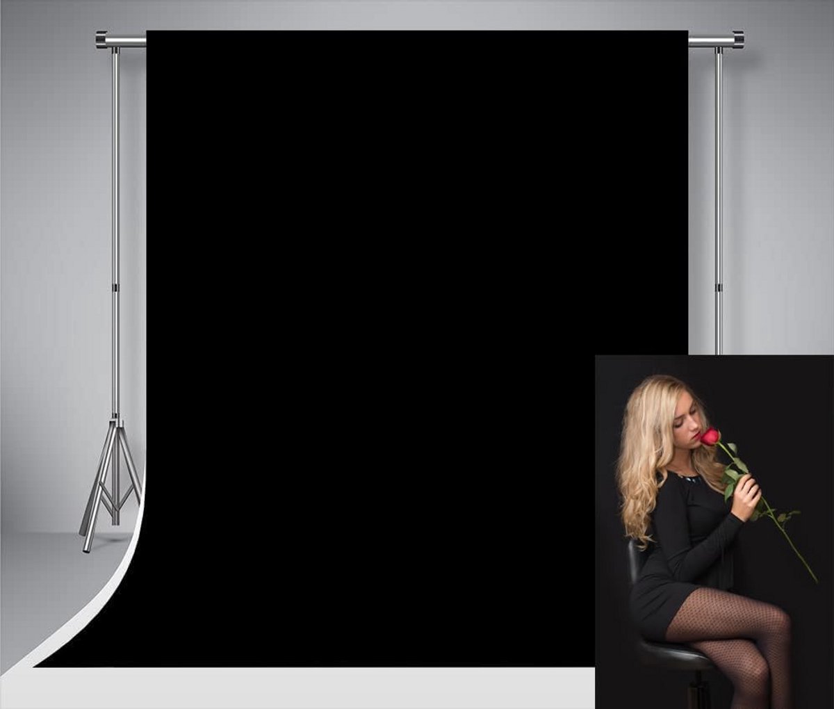 Fotografie Achtergronddoek 3x3m Microvezel Zwart Opvouwbaar voor Studio