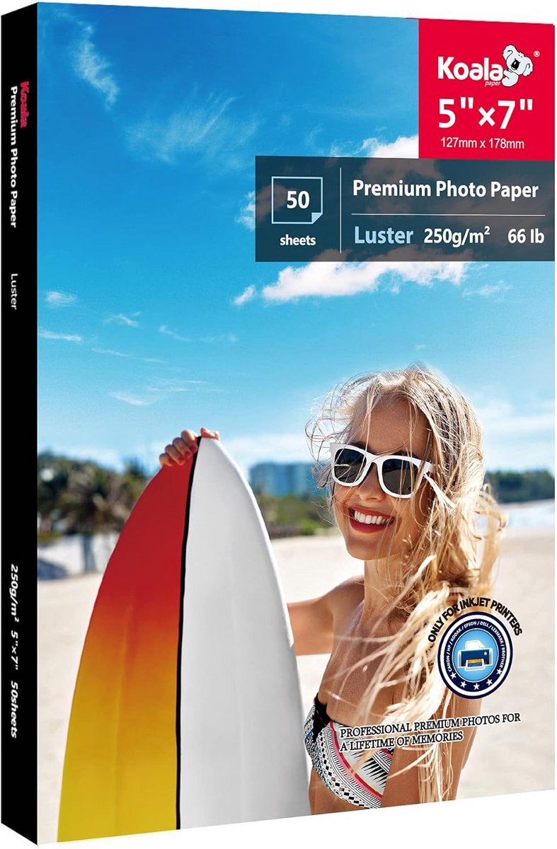 Premium Glanzend Fotopapier 5x7 Inch voor Inkjetprinter – Waterbestendig, 50 Vellen