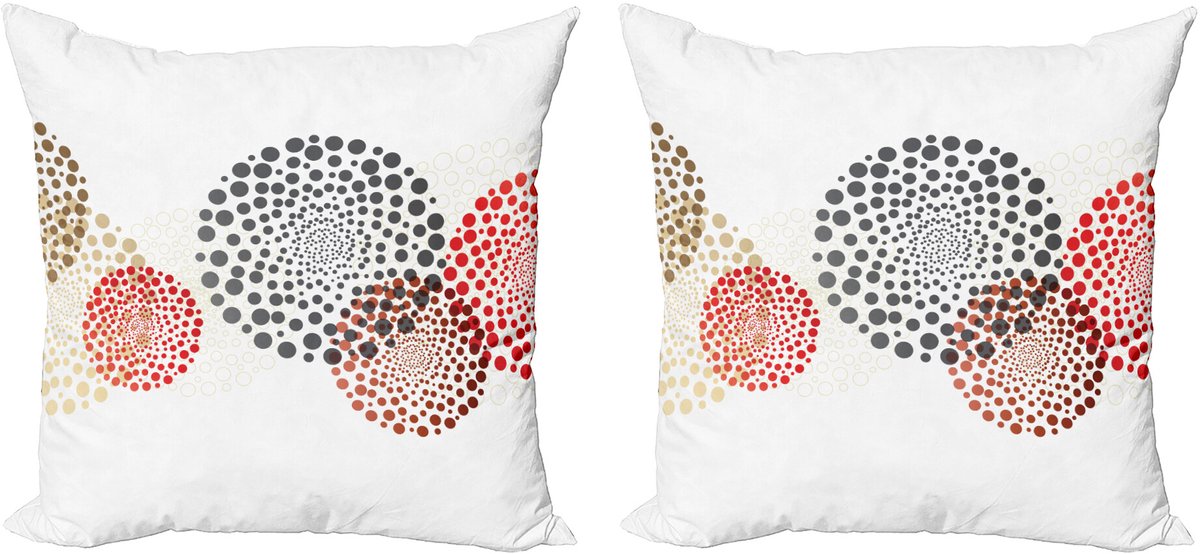 ABAKUHAUS Abstracte Kussenhoezenset (2 stuks), Omcirkelde Moderne Stippen, 45 cm, Rood, Grijs en Zwart