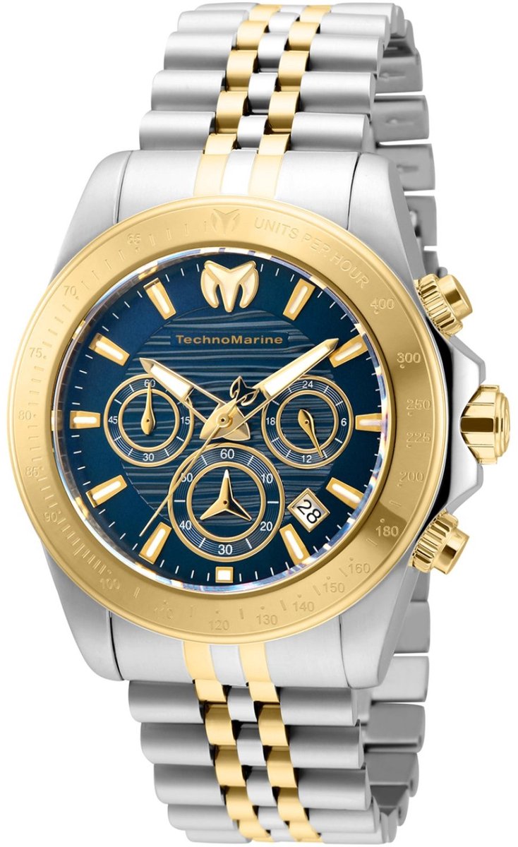 TechnoMarine Manta TM-219021 Heren Horloge - Waterdicht - Analoog - Quartz Uurwerk - Roestvrij Staal met blauwe Wijzerplaat - 42mm