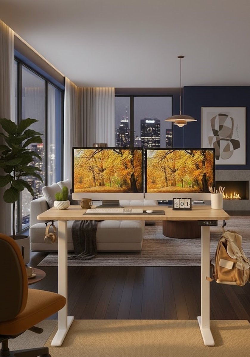 Elektrisch Zit Sta Bureau 100x60 cm met Geheugenfunctie – Natuurlijk Hout – Ergonomisch Verstelbaar 71-116 cm – Stil & Stabiel – Voor Thuiswerk, Gaming & Kantoor | House&Garden
