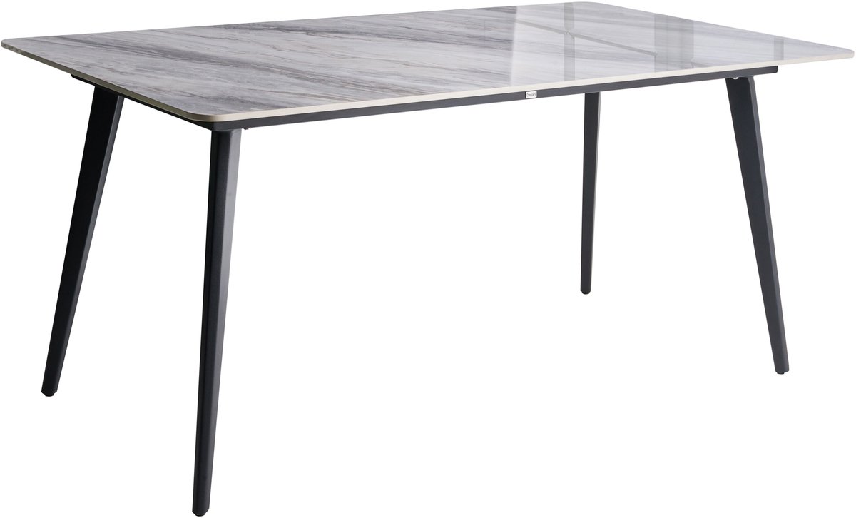 RODALLO - Tuintafel - Zwart/Grijs marmer - 160 x 90 cm - Steen