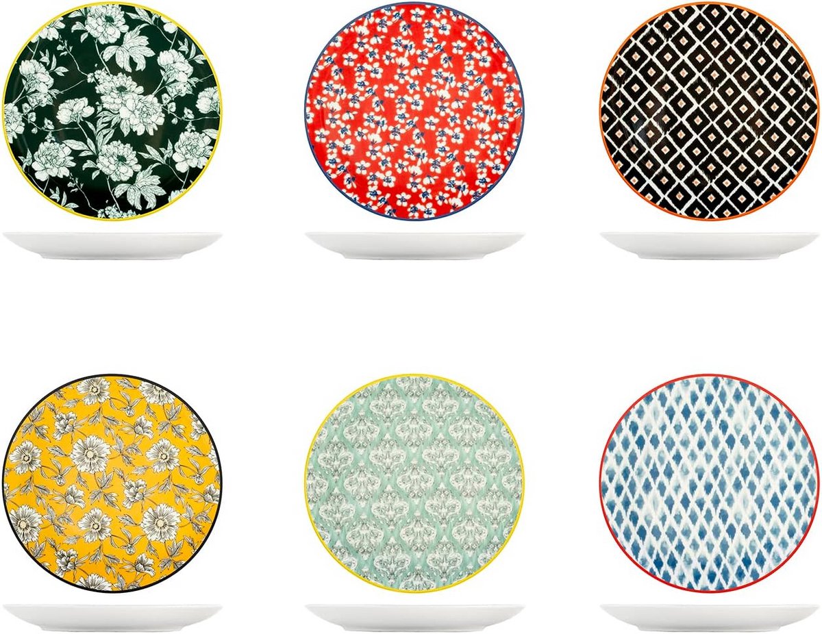 Set van 6 Stuks Fruitborden Ø19 cm – Kleurrijk en Assorti Servies