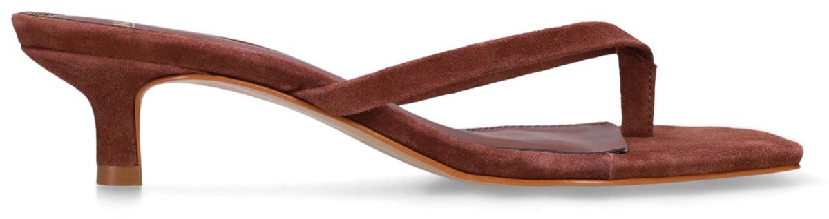 Manfield - Dames - Bruine suède hak slippers - Maat 41