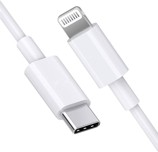 Gedetailleerde opname van de witte USB-C en Lightning uiteinden van een Jonyx kabel.