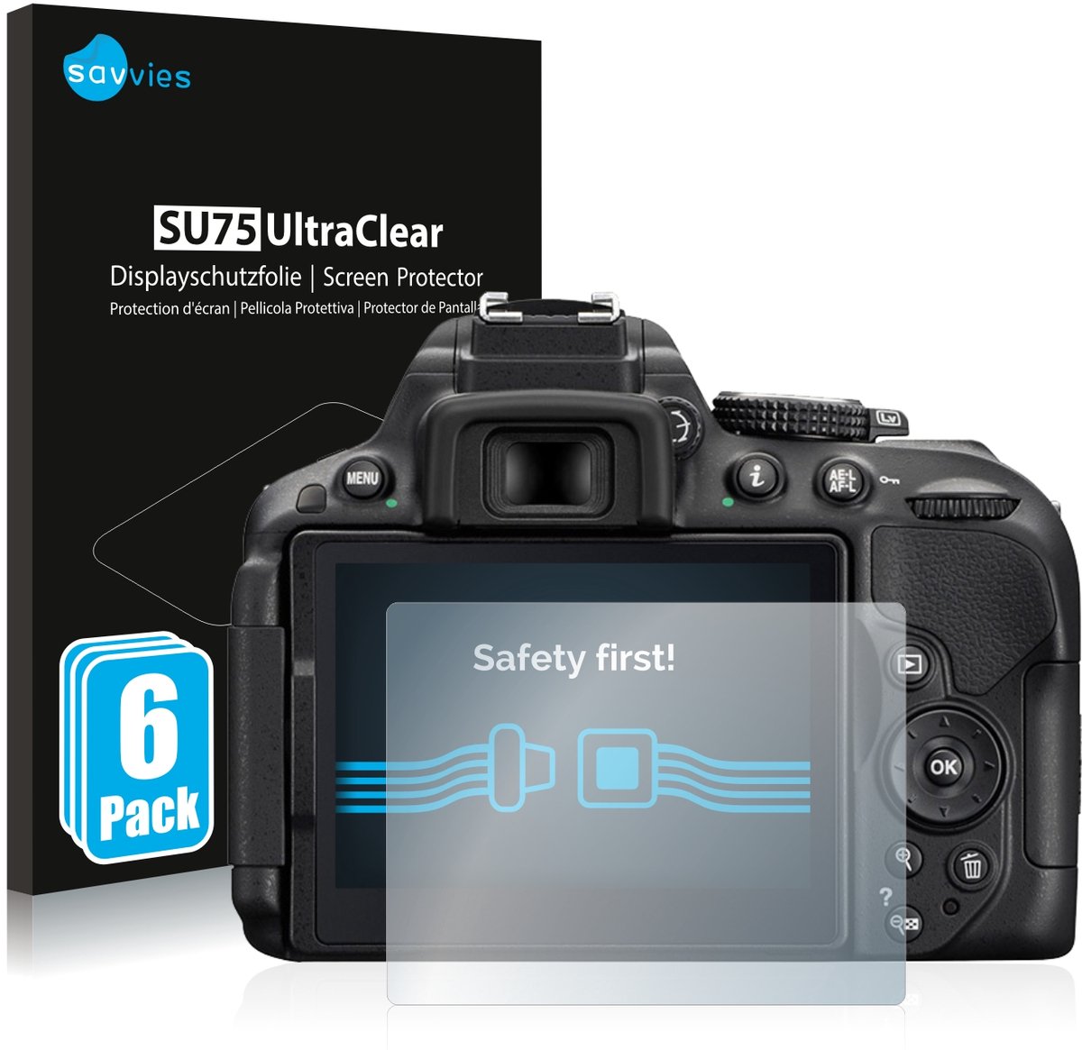 Savvies - Screenprotector voor Nikon D5300 - Folie Beschermfolie transparant 6 Stuks