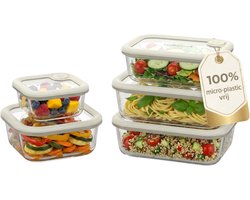 Safecourt vershoudbakjes - volledig van glas (100% micro-plastic vrij) - oven, vriezer, magnetron en vaatwasser - 5 delige set