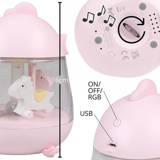 Mary's Roze muziekdoosje met LED-nachtlampje, lampje voor kinderkamer, USB warm RGB-licht van sarcia.eu — afbeelding 5