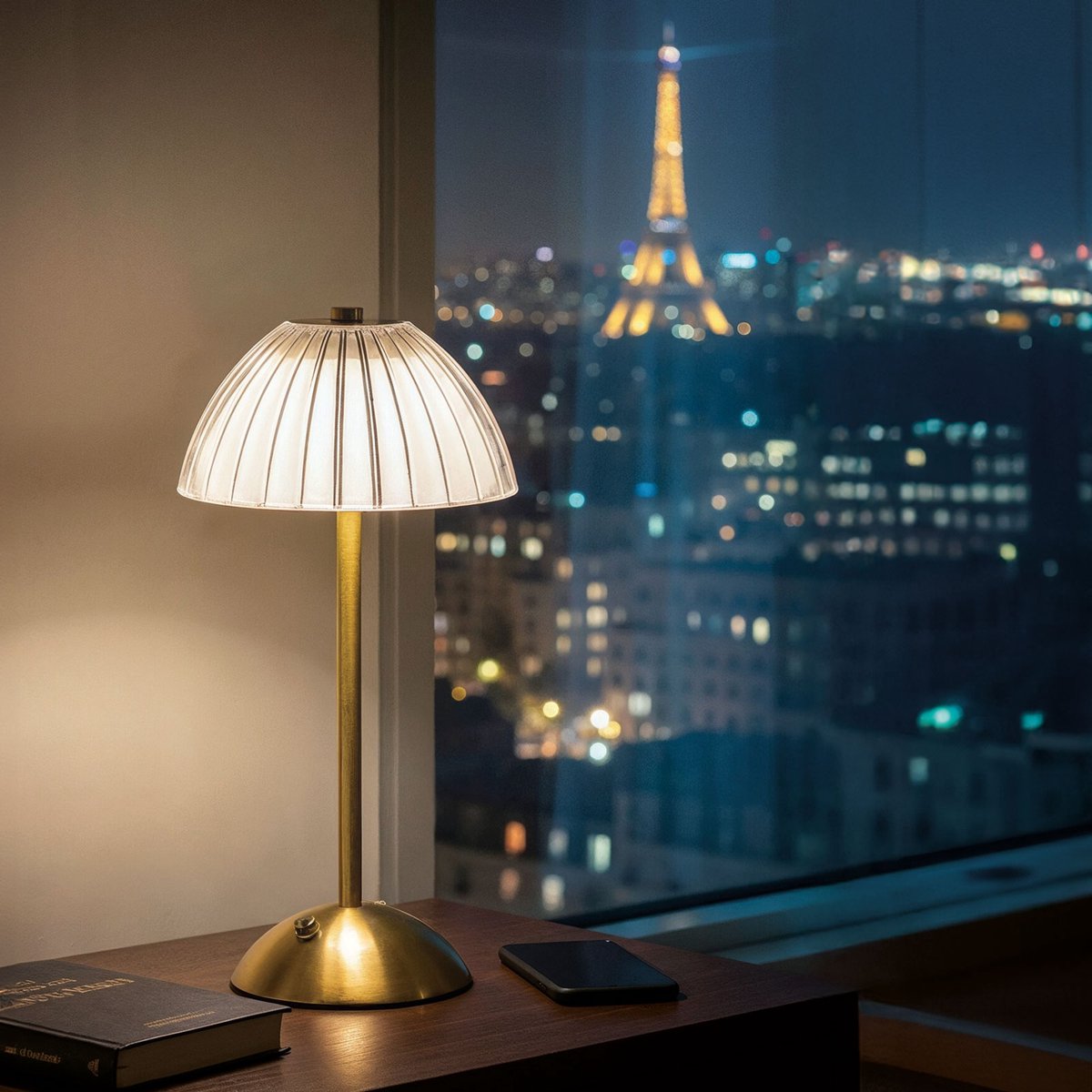 Tafellamp 'Paris' Goud Metaal 31 cm – Dimbaar – 3 Lichtkleuren (Warm/Neutraal/Koel Wit) – Oplaadbaar via USB-C – Draadloos [12501]