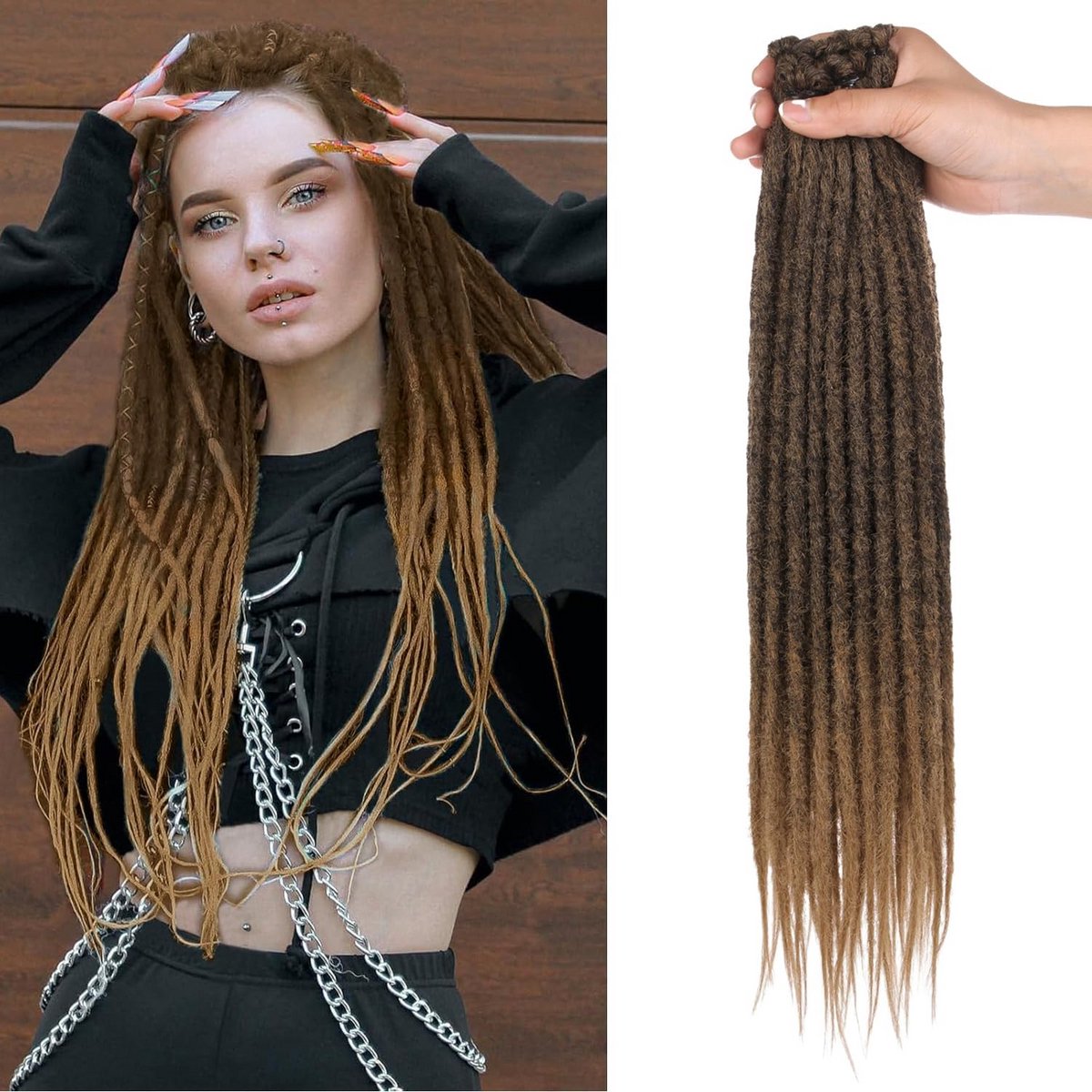 18 Inch Synthetische Dreadlock Extensions - 20 Stuks, Enkele Knoop, Voor Haken en Vlechten