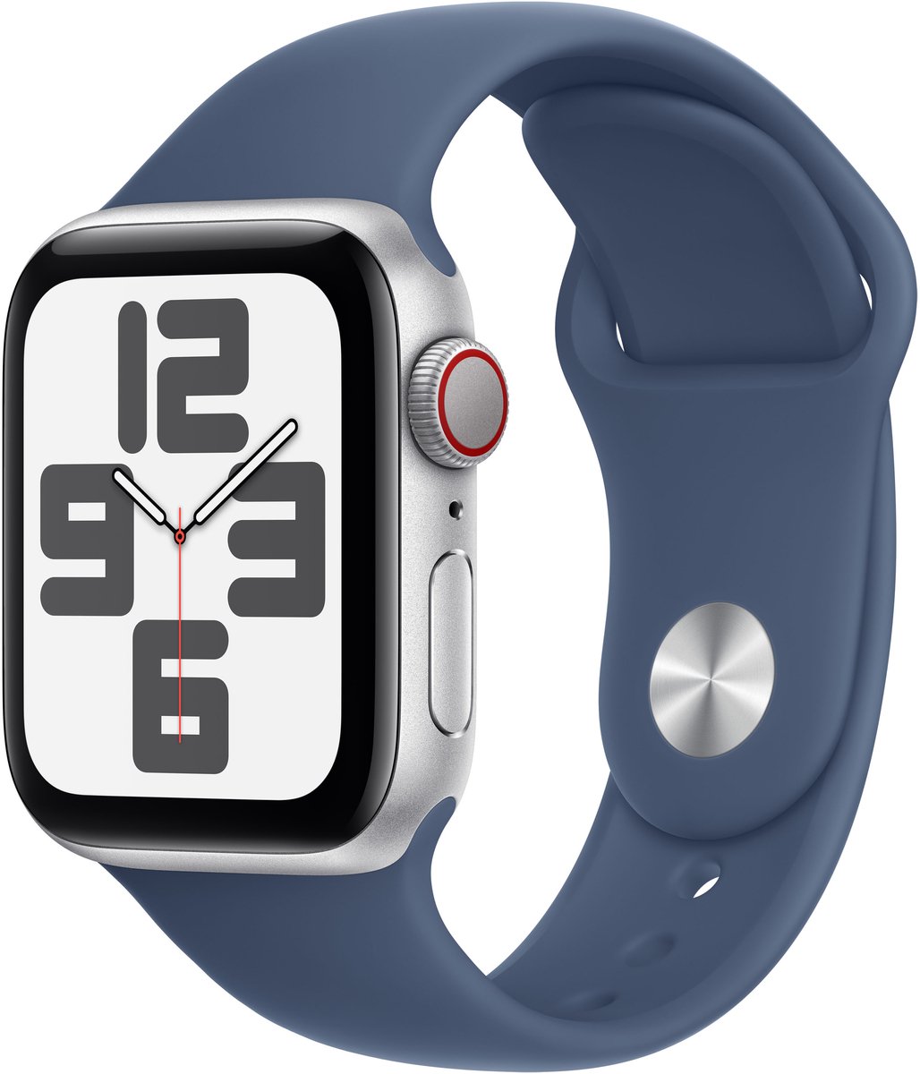 Apple Watch SE GPS + mobiel netwerk 40 mm aluminium zilver sportband denim - S/M