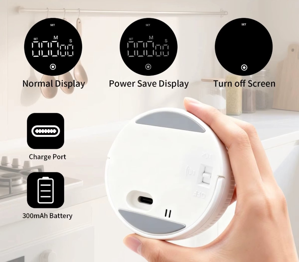 Digitale Kookwekker Zwart met Houder - Smart Timer - LED Display - Magnetisch met Handige Draaiknop - Kookwekker Magneet - BBQ wekker – USB C – Oplaadbaar — cadeau in Kookcadeaus - foto 6
