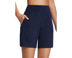 BALEAF Women's Running Shorts High Waist 2-in-1 Long Shorts Soft Gym Hiking Trousers with Zip Pockets