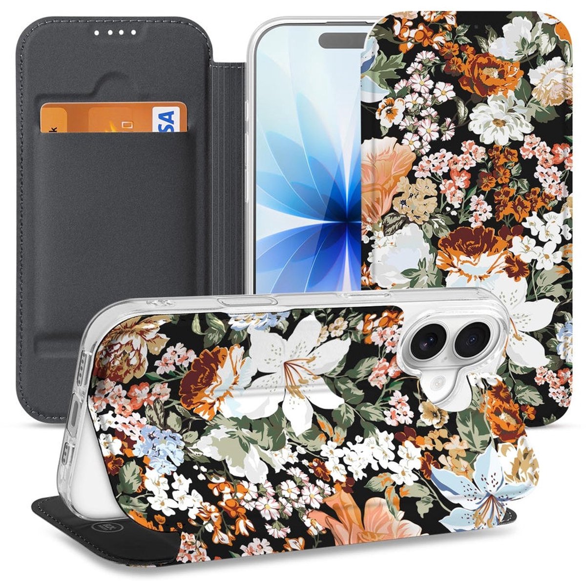 Apple iPhone 17 Smart Cover Hoesje Dark Flowers