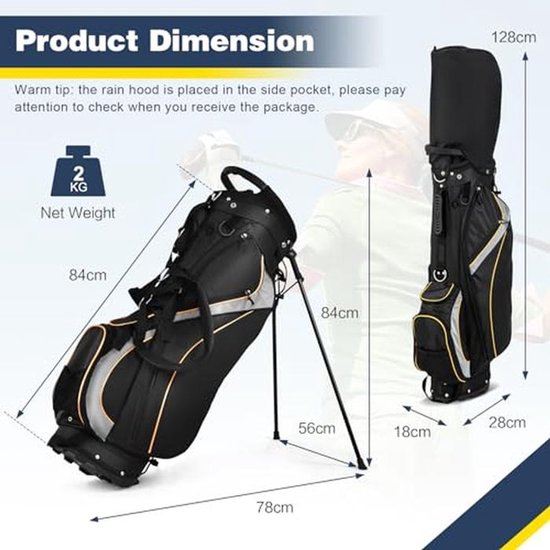 Golfclubtas 9 inch met standaard en 8 vakken - Lichtgewicht en duurzaam — afbeelding 5