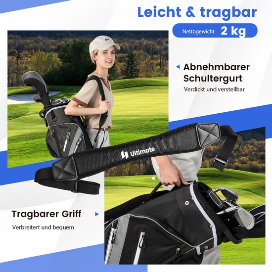 COSTWAY Lichte golftas, draagbare golftas met 14 onderverdelingen, golftas, waterafstotend, met regenhoes, 9 zakken, koeltas en parapluhouder, cadybag voor heren en dames — afbeelding 4