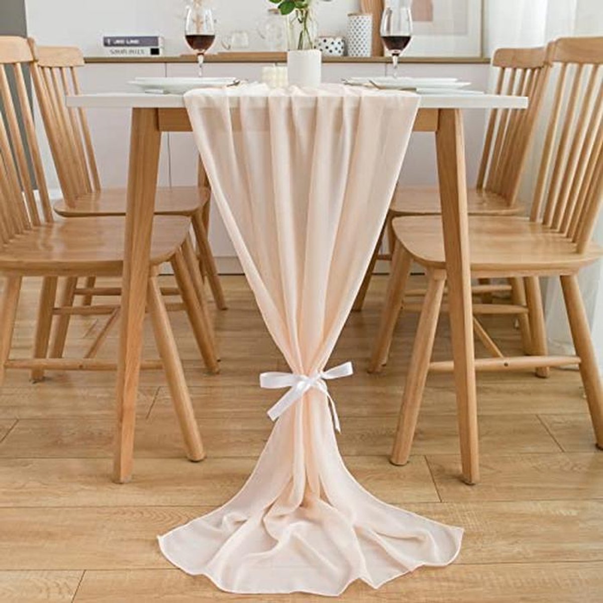 Chiffon Tafelkleed 70 cm x 420 cm - Champagne Kleur