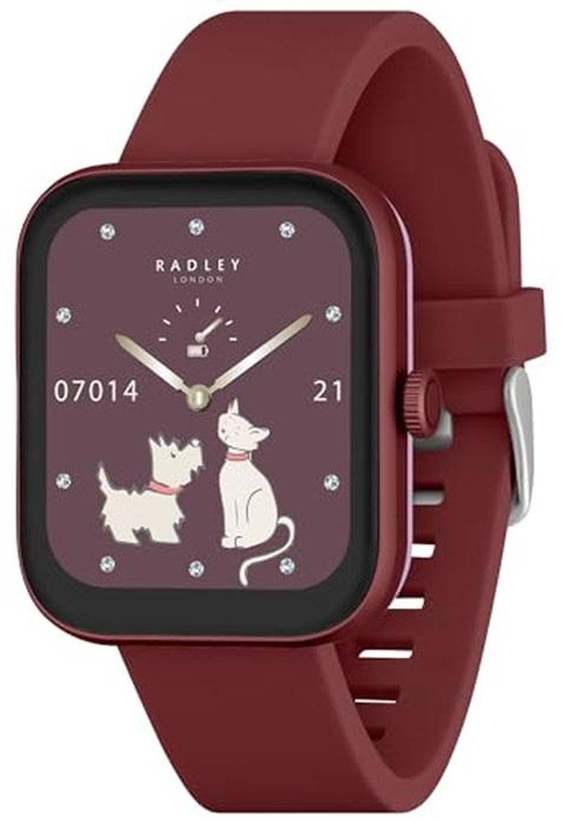 Slimme Horloge voor Dames met Bluetooth, Gezondheids- en Fitness Tracker, 4.5 cm, Hartslag- en Slaapmonitor, Berry Siliconen Band, IP68 Waterdicht