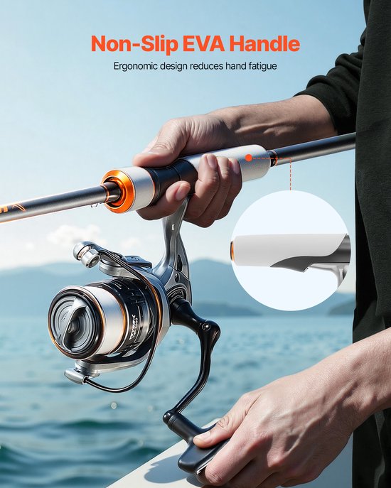 VEVOR Hengel- en Reelset, Carbonvezel Hengel (Im7), Baarshengel en Spinmolenset met 2,13 M Tweedelige Hengel & 7+1 Kogellagers & Eva-Handgreep, voor Zoet- en Zoutwatervissen van VEVOR — afbeelding 5