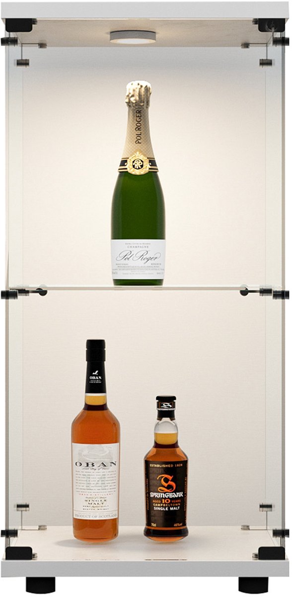 Glazen Vitrinekast met Slot en LED-verlichting – 1 Deur, 2 Legplanken – Veilig Gehard Glas – 40,35x36,5x86,2 cm – Wit