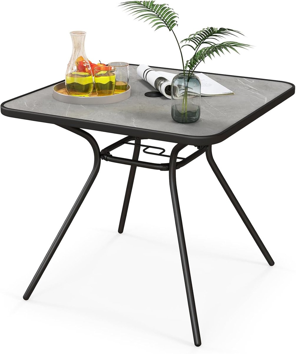 KOMFOTTEU Tuintafel met metalen frame, terrastafel met 42 mm schermgat, stabiele metalen tafel met antislip poten, voor tuin, terras en balkon, belastbaar tot 100 kg (tafel)