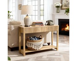 VEVOR Consoletafel/Bijzettafel met Lades en Opbergvak, Smalle Rechthoekige Entreetafel Gemaakt van MDF + Spaanplaat voor Hal, Slaapkamer, Woonkamer, Entree, Gangtafel 120x30x80CM Natuurlijk Hout