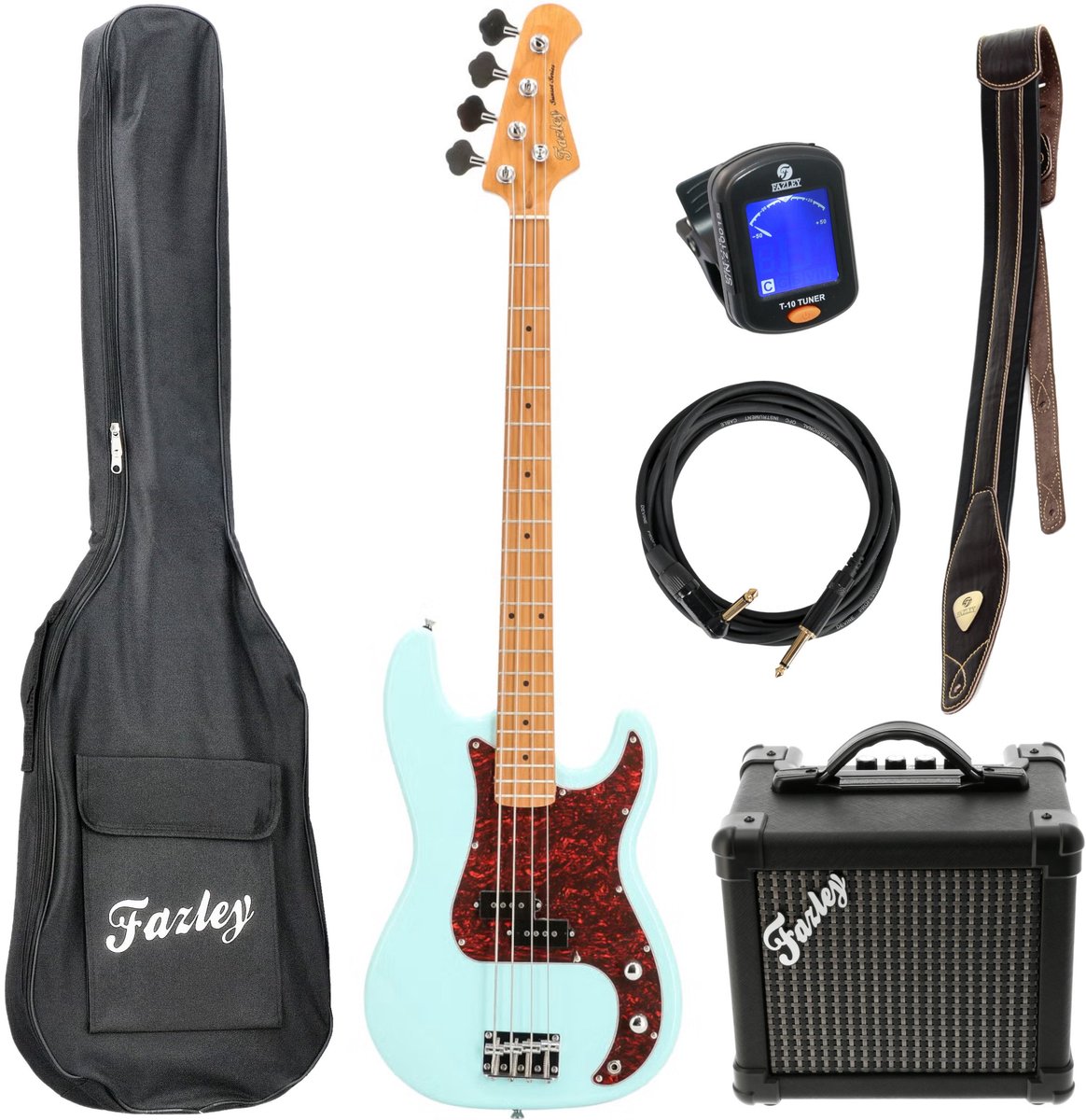 Basgitaar starterset Fazley Sunset Series Piranha 4 Sky Blue