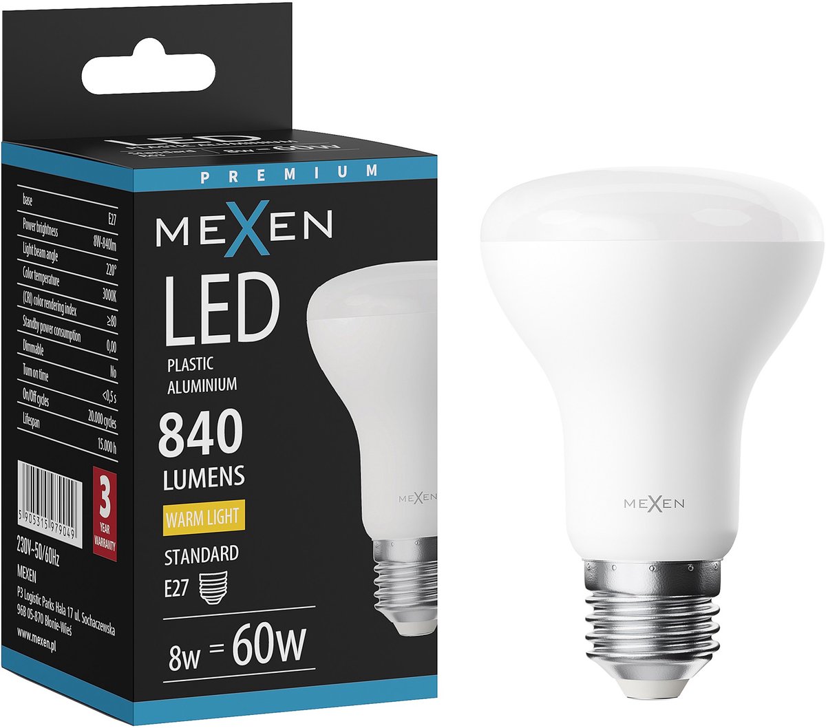 Mexen Nova LED-lamp E27, R63, 8W, Warm - 3000K, 840 lm - L104-E27-0830-01