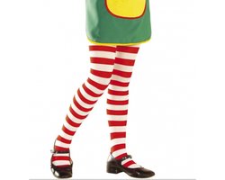 Carnaval verkleed panty - Gestreept - rood/wit - Meisjes - Heksen of Pipi Langkous panty - 70 denier 110/122