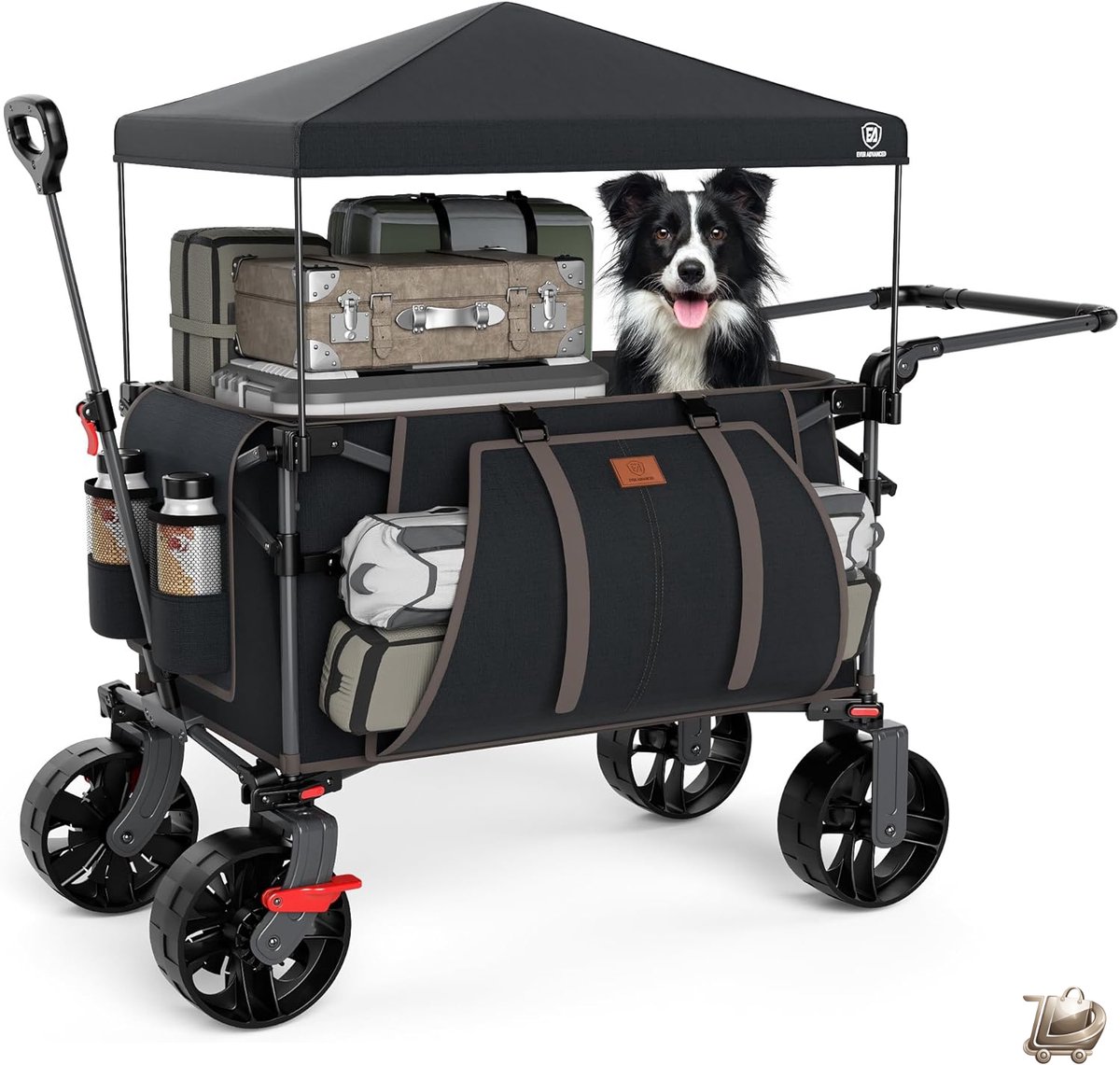 Opvouwbare Transportwagen - Strandwagen met Wielen en Afneembare Luifel - 225L Inhoud - 150 kg Draagvermogen - Zware Campingkar - Duw en Trekbare Bolderkar - Opvouwbare Viswagen - Tuin Festival en Outdoor Transportkar - Meubelroller - Steekwagen