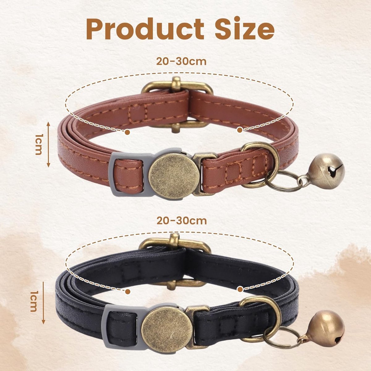 2 stuks leren kattenhalsband met bel, zachte halsband kat met veiligheidssluiting, halsbanden voor katten, kitten, puppy's – foto 4