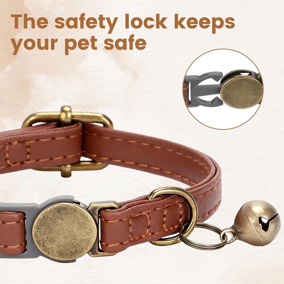 2 stuks leren kattenhalsband met bel, zachte halsband kat met veiligheidssluiting, halsbanden voor katten, kitten, puppy's – foto 6