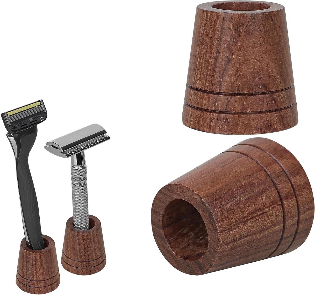 Tandenborstel- en scheerhouder voor badkamerblad, Gillette Vector 3 - Harry's 5-mesjes - Bruin, Allecto-compatibel - Opbergrek Badkamer - Badmuur Organisator.