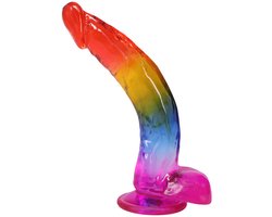 realistische cock met ballen - 9,5 / 24,1 cm - regenboog