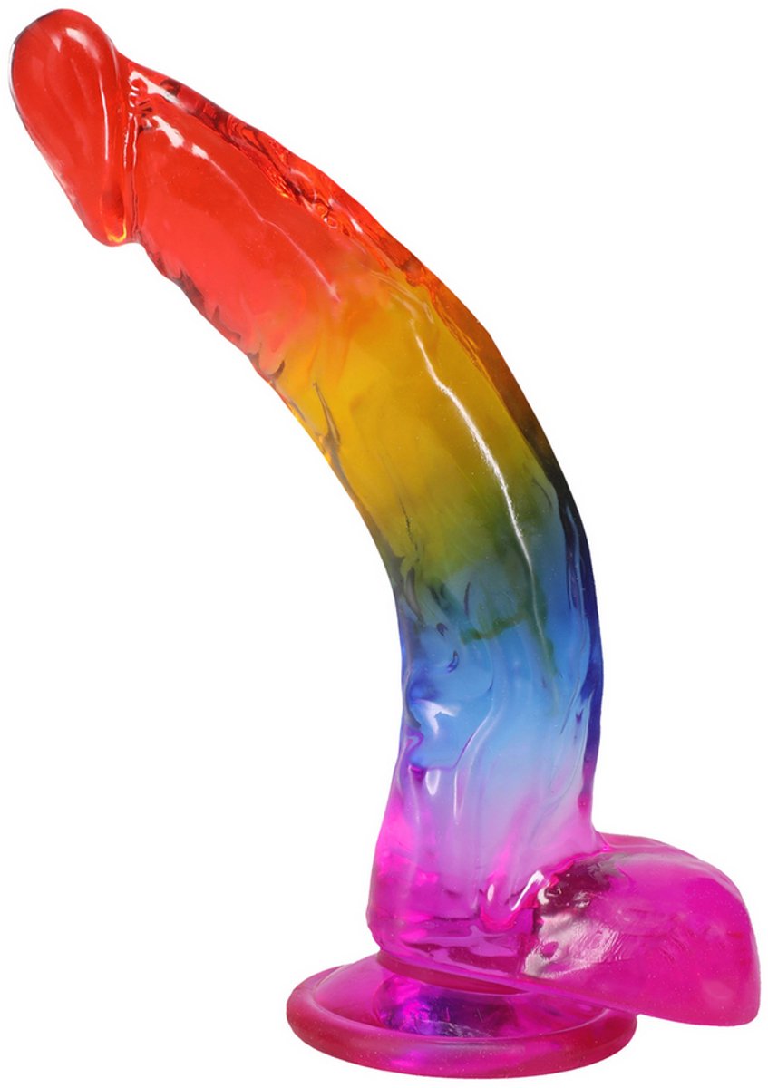 realistische cock met ballen - 9,5 / 24,1 cm - regenboog