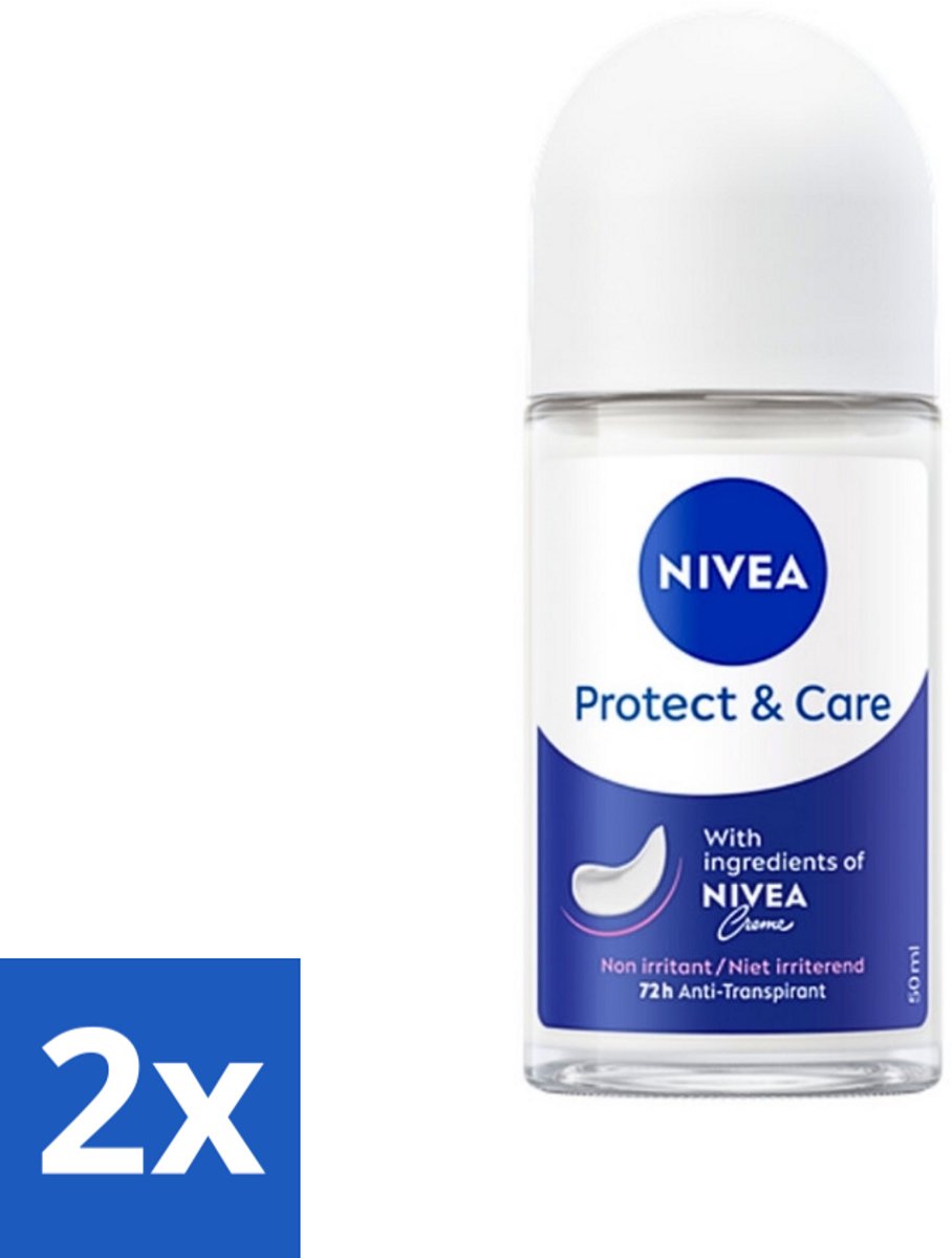 2 x Nivea - Deodorant - Roller - Protect & Care - 48 Uur Lang Werkend - 50 ml - NIVEA Deodorant Roller - 48 Uur Bescherming - Anti-transpirant - Verzorgende Deodorant - Alcoholvrij Deodorant