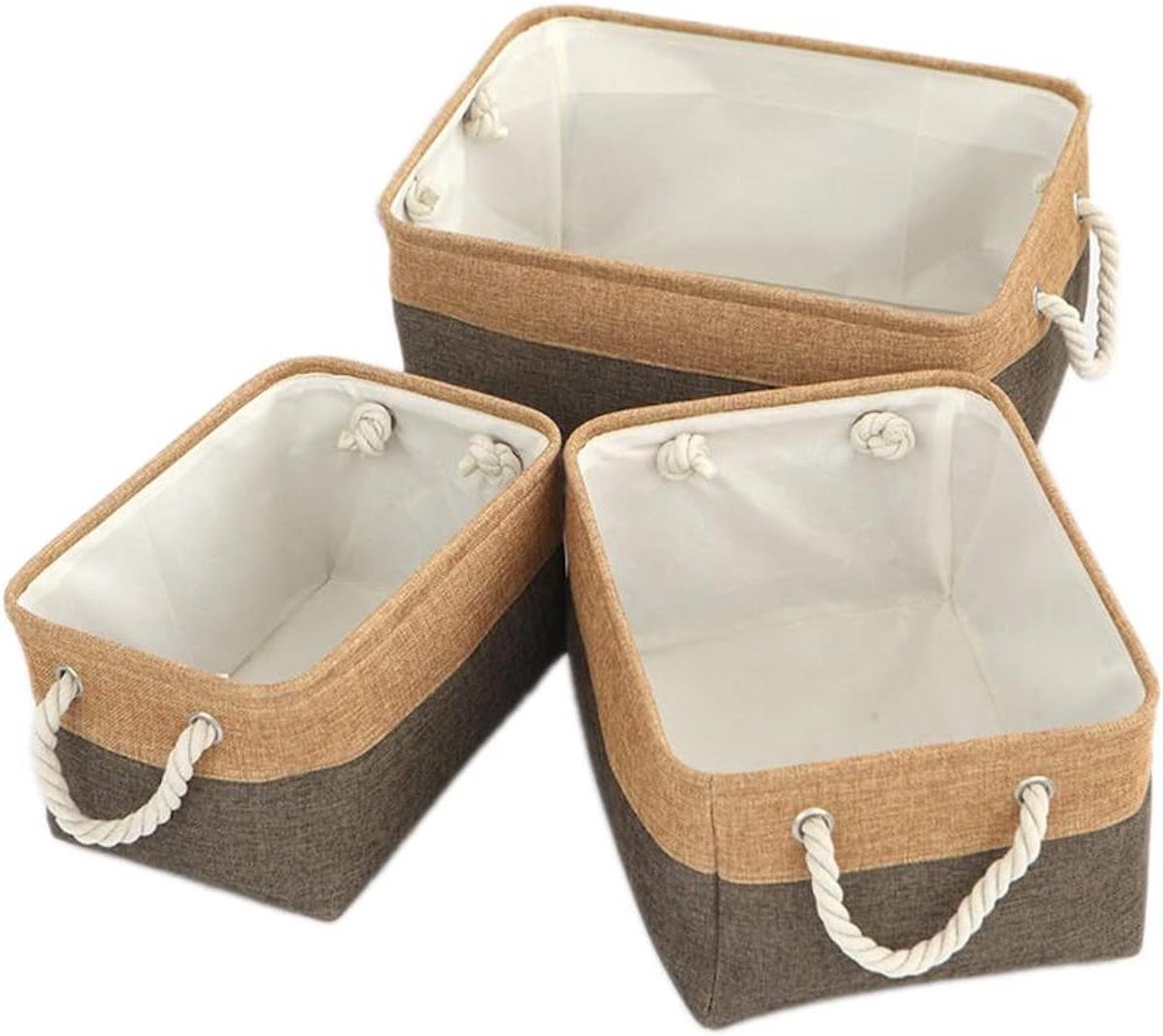 Opvouwbare opbergkist zonder deksel - Stoffen decoratieve doos - Opbergbox met handgrepen - Organiseren van planken en kasten - 31 x 21 x 13 cm - Bruin